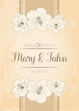 tasarım şablonu ile hibiscus çiçek tebrik kartı. Vektör çizim.