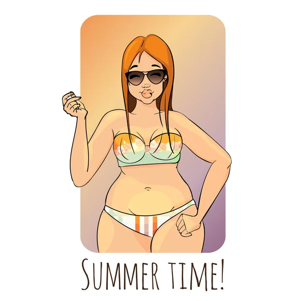 만화 문자입니다. 여름 시간입니다. 매력적인 redhair 소녀 — 스톡 사진