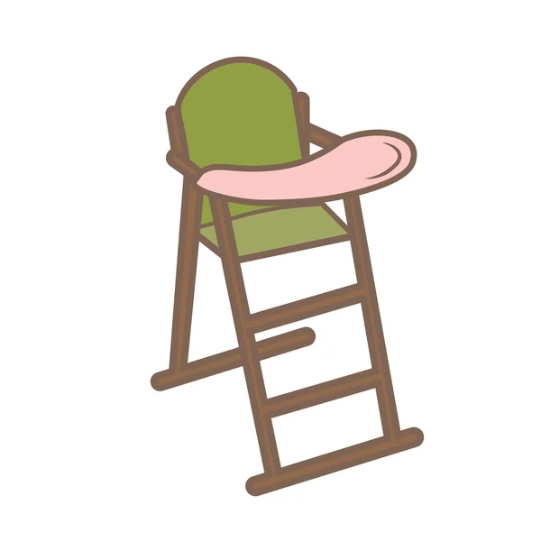 Vector illustration green baby chair for feeding. High wooden . — Stock Vector