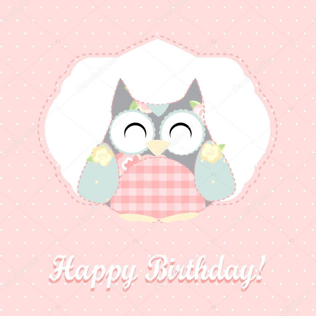 cute owl. happy birthday card.