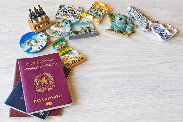 various passports and souvenir