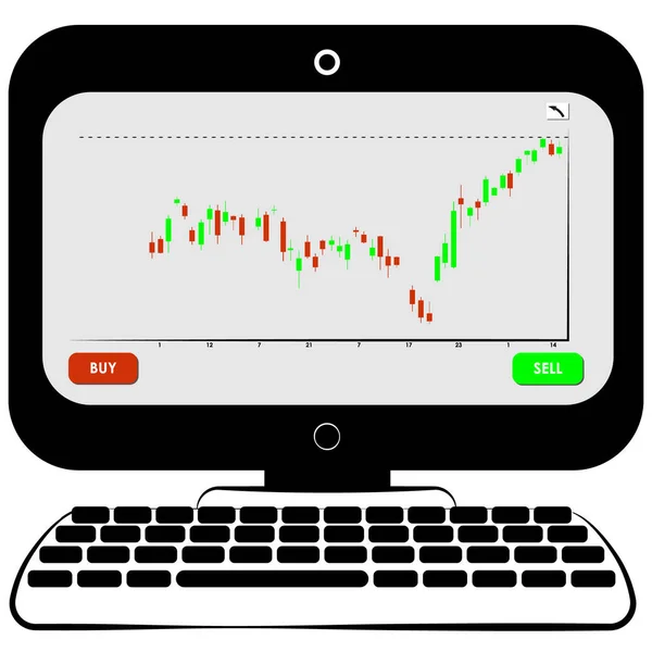 Die Verkaufstabelle Auf Dem Monitor Zeigt Das Wachstum Und Den — Stockvektor