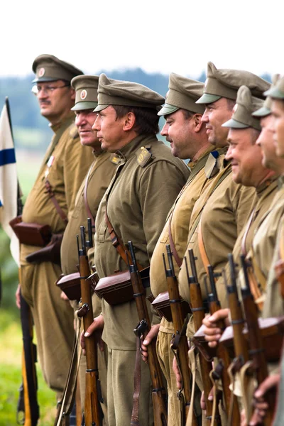 Russian soldiers of the first world war in alignment. — Stock Image Russian soldiers of the first world war in alignment. Stock Image