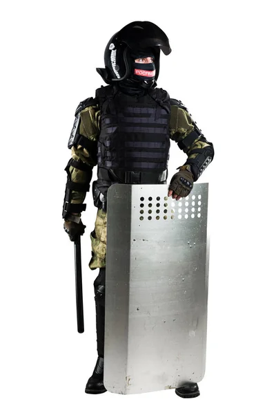 Katonák Teljes Egyenruhában Páncéllal Gumibottal Védőpajzzsal Egyenruha Megfelel Rendőrség Speciális Stock Kép
