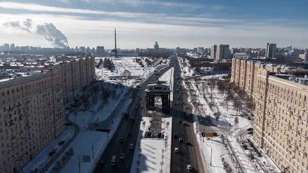 Moscow Oroszország Február 2021 Téli Kilátás Diadalív Győzelmi Park Közepén Stock Kép