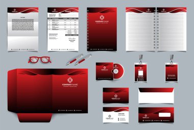 Corporate identity branding design. Premium Stationery design set. Vector Template for business or finance company. Invoice, Folder, A4 letter, notebook, visiting card and envelope.