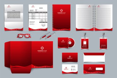 Şirket kimlik tasarım şablonu. Premium kırtasiye seti. İş ve finans şirketleri için en popüler Vektör Şablonu. Fatura, Dizin, Harf Başlığı, Not Defteri, Kartvizit, Zarf
