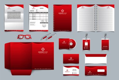 Şirket kimlik tasarım şablonu. Premium kırtasiye seti. İş ve finans şirketleri için en popüler Vektör Şablonu. Fatura, Dizin, Harf Başlığı, Not Defteri, Kartvizit, Zarf