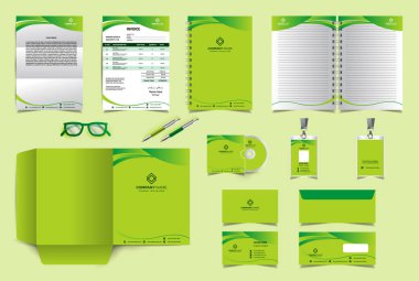 Şirket kimlik tasarım şablonu. Premium kırtasiye seti. İş ve finans şirketleri için en popüler Vektör Şablonu. Fatura, Dizin, Harf Başlığı, Not Defteri, Kartvizit, Zarf