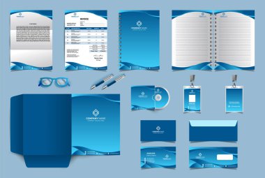 Şirket kimlik tasarım şablonu. Premium kırtasiye seti. İş ve finans şirketleri için en popüler Vektör Şablonu. Fatura, Dizin, Harf Başlığı, Not Defteri, Kartvizit, Zarf