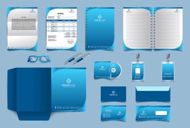 Şirket kimlik tasarım şablonu. Premium kırtasiye seti. İş ve finans şirketleri için en popüler Vektör Şablonu. Fatura, Dizin, Harf Başlığı, Not Defteri, Kartvizit, Zarf