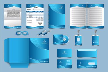 Şirket kimlik tasarım şablonu. Premium kırtasiye seti. İş ve finans şirketleri için en popüler Vektör Şablonu. Fatura, Dizin, Harf Başlığı, Not Defteri, Kartvizit, Zarf