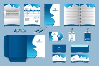 Şirket kimlik tasarım şablonu. Premium kırtasiye seti. İş ve finans şirketleri için en popüler Vektör Şablonu. Fatura, Dizin, Harf Başlığı, Not Defteri, Kartvizit, Zarf