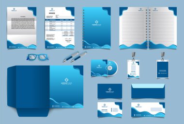 Şirket kimlik tasarım şablonu. Premium kırtasiye seti. İş ve finans şirketleri için en popüler Vektör Şablonu. Fatura, Dizin, Harf Başlığı, Not Defteri, Kartvizit, Zarf