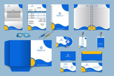 Şirket kimlik tasarım şablonu. Premium kırtasiye seti. İş ve finans şirketleri için en popüler Vektör Şablonu. Fatura, Dizin, Harf Başlığı, Not Defteri, Kartvizit, Zarf