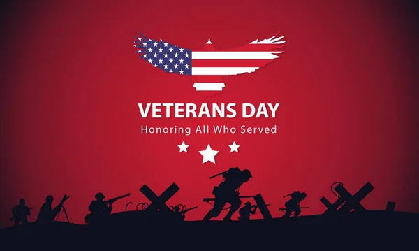 Veterans Day Memorial Day Patriot Vector Banner Brochure Print Sticker — Stock Vector