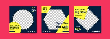 Moda haftası için sosyal medya şablonları. Dijital pazarlama ve satış tanıtımı için sosyal medya şablonu. Moda reklamcılığı. Sosyal medya bayrağı.