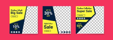 Moda haftası için sosyal medya şablonları. Dijital pazarlama ve satış tanıtımı için sosyal medya şablonu. Moda reklamcılığı. Sosyal medya bayrağı.