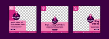 Dünya cüzam günü için sosyal medya şablonları. Cüzzamlıya karşı umutla savaşmak. İyileşmek için güçlü ol..