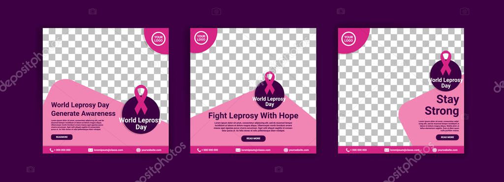 Social media templates for world leprosy day. Fighting leprosy with hope. Stay strong for healing.