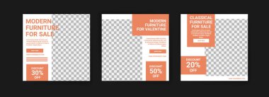 Mobilya satışı için sosyal medya şablonu. Mobilya satışı reklamı. Mobilya reklamları için sosyal medya afişleri teklif et. Sosyal medya promosyon için tasarım şablonu.
