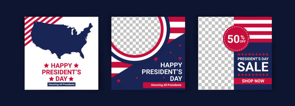 Поздравительная открытка на День Президента США с национальным флагом Соединенных Штатов Америки. Шаблоны: Социальные медиа на День президента США.