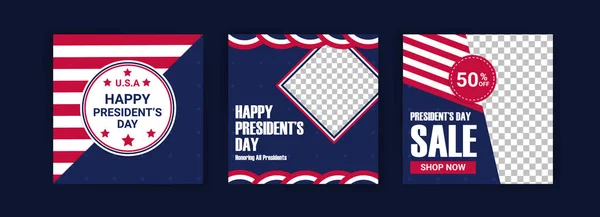 米国大統領の日の挨拶カードは 米国の国旗で表示されます 米国大統領の日のソーシャルメディアテンプレート — ストックベクタ