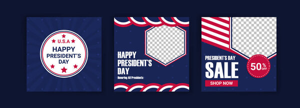 Поздравительная открытка на День Президента США с национальным флагом Соединенных Штатов Америки. Шаблоны: Социальные медиа на День президента США.
