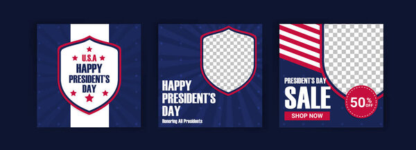 Поздравительная открытка на День Президента США с национальным флагом Соединенных Штатов Америки. Шаблоны: Социальные медиа на День президента США.