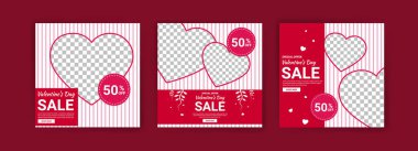 Sosyal medya, Sevgililer Günü 'nde dijital pazarlama ve satış promosyonu için şablonlar yayınlıyor. Moda reklamcılığı. Sosyal medya afişleri teklif et. vektör fotoğraf çerçevesi örnekleme