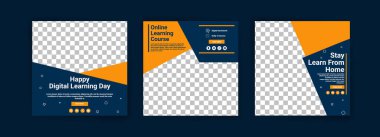 Dijital öğrenme günün kutlu olsun. Çevrimiçi kurslar ve dersler. Sosyal medya dijital pazarlama ve tanıtım şablonları yayınlıyor. Webinarlar için reklamlar. Evde bile çalışmaya devam et..