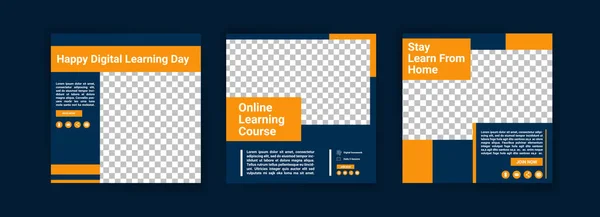 Dijital öğrenme günün kutlu olsun. Çevrimiçi kurslar ve dersler. Sosyal medya dijital pazarlama ve tanıtım şablonları yayınlıyor. Webinarlar için reklamlar. Evde bile çalışmaya devam et..