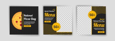 Ulusal Pizza Günü. Sosyal medya, Sevgililer Günü 'nde dijital pazarlama ve gıda ve içecek satışlarının tanıtımı için bir şablon yayınladı. Mutfak reklamı. Sosyal medya pankartları teklif et.