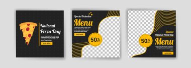 Ulusal Pizza Günü. Sosyal medya, Sevgililer Günü 'nde dijital pazarlama ve gıda ve içecek satışlarının tanıtımı için bir şablon yayınladı. Mutfak reklamı. Sosyal medya pankartları teklif et.