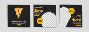 Ulusal Pizza Günü. Sosyal medya, Sevgililer Günü 'nde dijital pazarlama ve gıda ve içecek satışlarının tanıtımı için bir şablon yayınladı. Mutfak reklamı. Sosyal medya pankartları teklif et.
