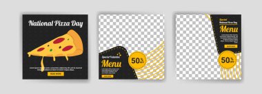Ulusal Pizza Günü. Sosyal medya, Sevgililer Günü 'nde dijital pazarlama ve gıda ve içecek satışlarının tanıtımı için bir şablon yayınladı. Mutfak reklamı. Sosyal medya pankartları teklif et.