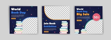 Dünya Kitap Günü. Dünya kitap günü büyük satış posteri ve afiş şablonu. Sosyal medya reklamları, web reklamları, iş mesajları, indirim broşürleri ve büyük satış afişleri için pankartlar.