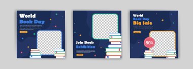 Dünya Kitap Günü. Dünya kitap günü büyük satış posteri ve afiş şablonu. Sosyal medya reklamları, web reklamları, iş mesajları, indirim broşürleri ve büyük satış afişleri için pankartlar.