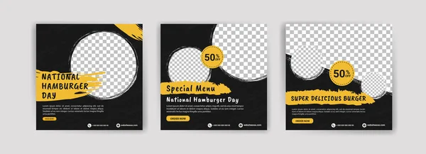 Ulusal Hamburger Günü. Sosyal medya dijital pazarlama ve gıda ve içecek satışlarının tanıtımı için bir şablon yayınladı. Mutfak reklamı. Sosyal medya pankartları teklif et.