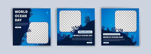 Dünya Okyanus Günü. Okyanusları korumanın önemi üzerine eğitim. Sosyal medya reklamları, web reklamları, iş mesajları, indirim broşürleri ve büyük satış afişleri için pankart vektörü.
