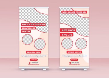 Dünya Kan Bağışı Günü. Pankartı sarın. Standee afiş tasarımı. Modern afiş. Düzenlenebilir şablon.