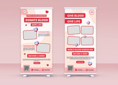 Dünya Kan Bağışı Günü. Pankartı sarın. Standee afiş tasarımı. Modern afiş. Düzenlenebilir şablon.