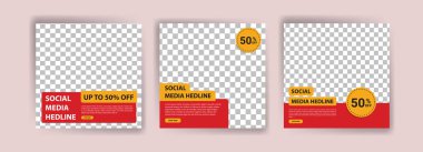 Düzenlenebilir en küçük kare pankart şablonu seti. Sosyal medya reklamları, web reklamları, iş mesajları, indirimli broşürler ve büyük satış afişleri için pankart. Fotoğraf Koleji ile vektör illüstrasyonu