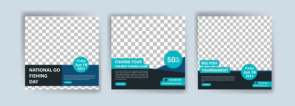 Día Nacional Pesca Vector Banners Para Anuncios Redes Sociales Anuncios — Vector de stock
