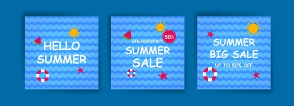 First Day Summer Hello Summer Summer Sale Banners Vector Social — Stock Vector