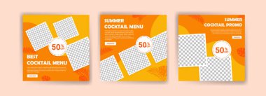Yaz kokteyl menüsü. En iyi kokteyl menüsü. Sosyal medya reklamları, kartpostallar, web reklamları, iş mesajları, indirim ilanları ve büyük satış afişleri için pankart vektörü.