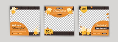 Hoş geldiniz Oktoberfest. En iyi bira Ekim Festivali. Oktoberfest Bira Festivali. Sosyal medya reklamları, web reklamları, iş mesajları, indirim broşürleri ve büyük satış afişleri için pankart vektörü.