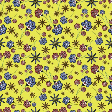 Sarı zemin üzerine çiçek seamless modeli