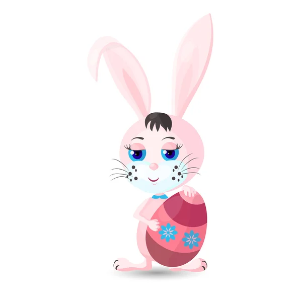 Розовый пасхальный кролик с яйцом — стоковый вектор