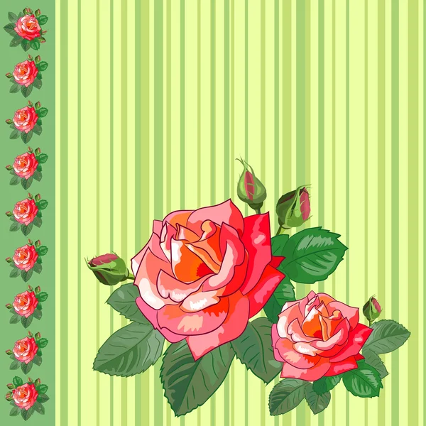 Ευχετήρια κάρτα με τριαντάφυλλα και ρίγες — Διανυσματικό Αρχείο